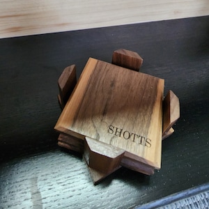 Personalized Walnut Wood Coaster Set with Holder, Custom Logo Engraved Drink Beverage Coasters, Business, Corporate Gift, Housewarming Gift