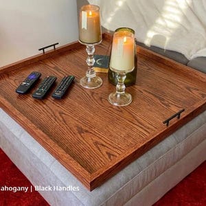 Large Oak Ottoman Tray with Handles | Farmhouse Coffee Table Centerpiece image 11