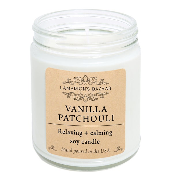 Vanilla Patchouli | Scented Soy Candle | Calming Relaxing Anxiety Relief | Helps to Sleep | Vanilla Patchouli Fragrance