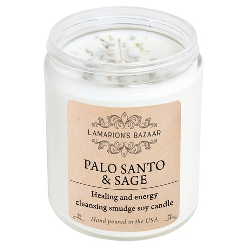 Palo Santo Sage Smudge Soy Candle With Natural Crushed Sage Etsy