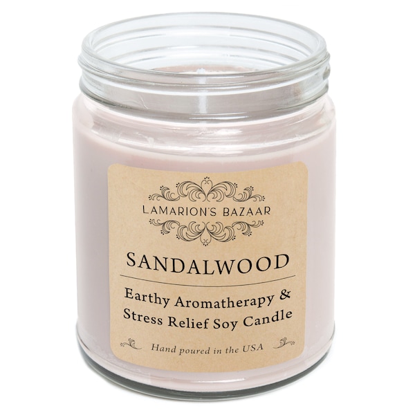 SANDALWOOD" Earthy Aromatherapy & Stress Relief - 100% Soy Candle