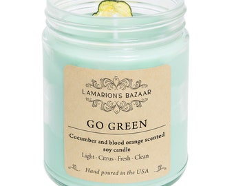 Go Green | Cucumber - Blood Orange Scented Soy Candle | Citric Candle for strong odor control Fresh and Citric |