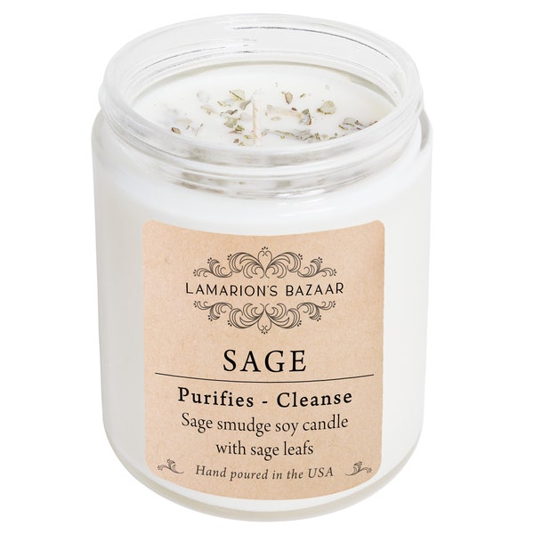 Sage |White Sage Smudge  Soy Candle with Natural Sage Leafs | Purifies & Cleanse | Home Cleansing