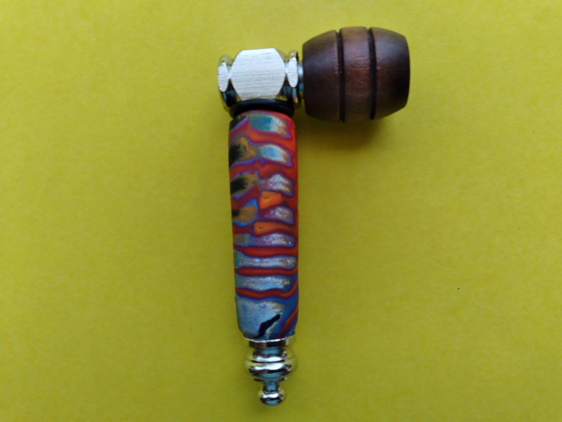 Handmade Metal Smoking Pipe w/ Small Brown Wood Bowl Polymer Etsy