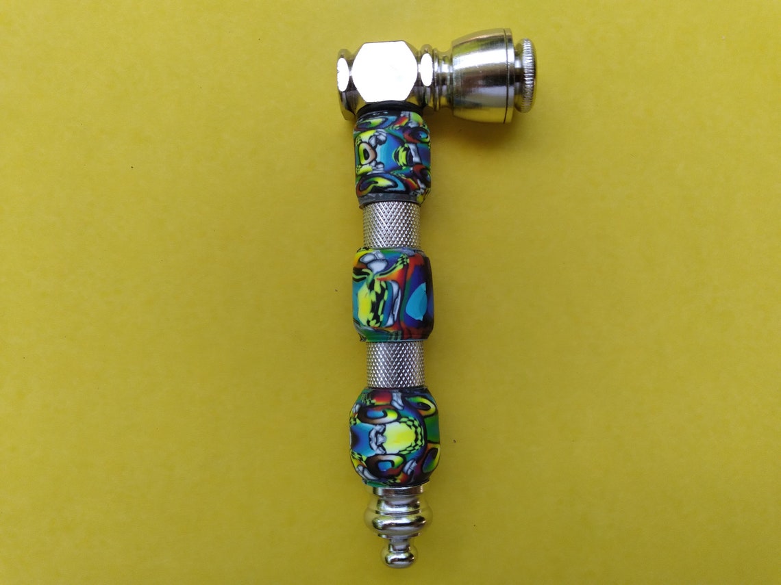 Handmade Metal Smoking Pipe Triple Bead Polymer Clay Etsy