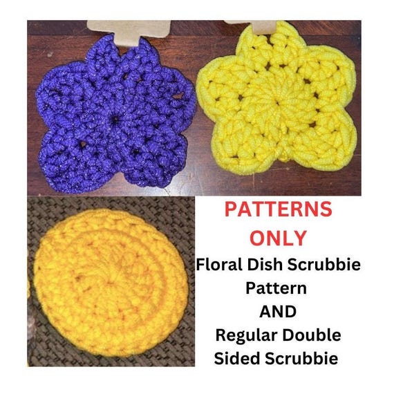 TWO Dish Scrubbies Crochet Pattern! Super Cheap. 100% Nylon Scrub-ology yarn hook scissors simple unique home kitchen homemade hands easy