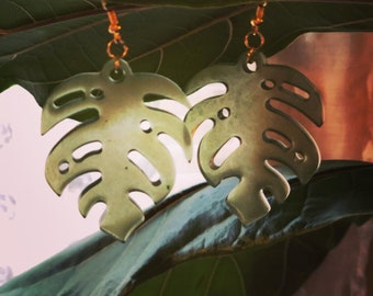 Monstera Leaf Dangle Earrings  Handmade Monstera Leaf Earrings  Handmade Earrings Monstera Leaf Earrings  Monstera Earrings