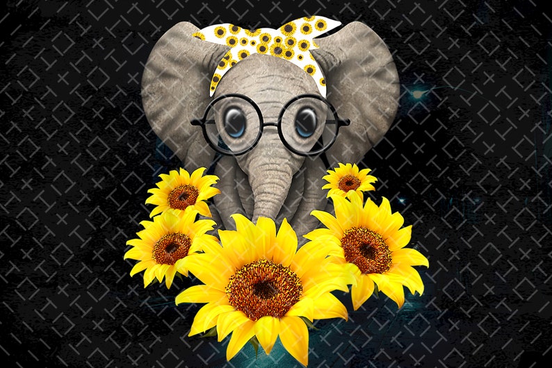Elephant Sunflower Cute Elephant Love Sunflower png Etsy