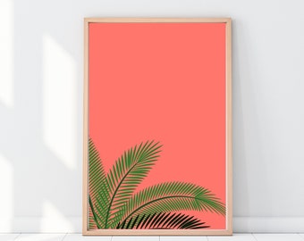 Simple Palm Print / Coral Tropical / Digital Download / Downloadable Graphic / Wall Art / Poster