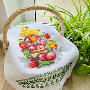 Beaded Easter Basket Covering,Handmade beaded Easter basket cover,Ukrainian Easter embroidered towel,Easter rushnyk,Ukrainian Basket Towel