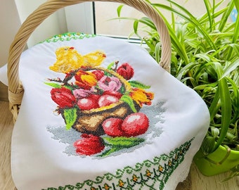 Beaded Easter Basket Covering,Handmade beaded Easter basket cover,Ukrainian Easter embroidered towel,Easter rushnyk,Ukrainian Basket Towel