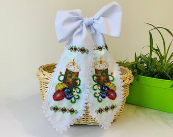 Ukrainian Easter bow beaded embroidery handmade Easter Basket Decoration or house Easter Basket Ideas, Ukrainian Easter embroidered bow