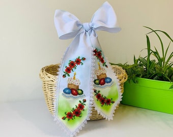 Ukrainian Easter bow beaded embroidery handmade Easter Basket Decoration or house Easter Basket Ideas, Ukrainian Easter embroidered bow