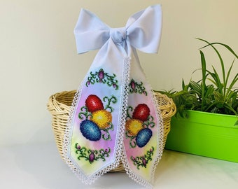Ukrainian Easter bow beaded embroidery handmade Easter Basket Decoration or house Easter Basket Ideas, Ukrainian Easter embroidered bow