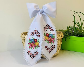 Ukrainian Easter bow beaded embroidery handmade Easter Basket Decoration or house Easter Basket Ideas, Ukrainian Easter embroidered bow