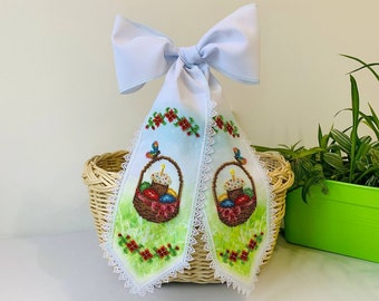 Ukrainian Easter bow beaded embroidery handmade Easter Basket Decoration or house Easter Basket Ideas, Ukrainian Easter embroidered bow