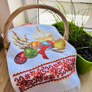 Easter Orthodox basket cover, Beautiful easter gift towel, Handmade beaded Easter basket cover, Easter Handmade napkin, Easter basket cover