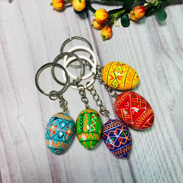 Key Chains,Key Ring,Ukrainian hand Painted Wooden Mini Easter Eggs,Wooden Ukrainian Pysanky Easter Egg,Easter Wooden Eggs,Stand with Ukraine