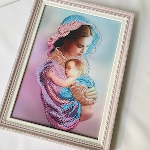 Icono ortodoxo hecho a mano de cuentas Regalos de bautizo para la abuela Icono de cuentas Icono de cuentas Icono de bordado de cuentas Bordado de cuentas Idea de regalo