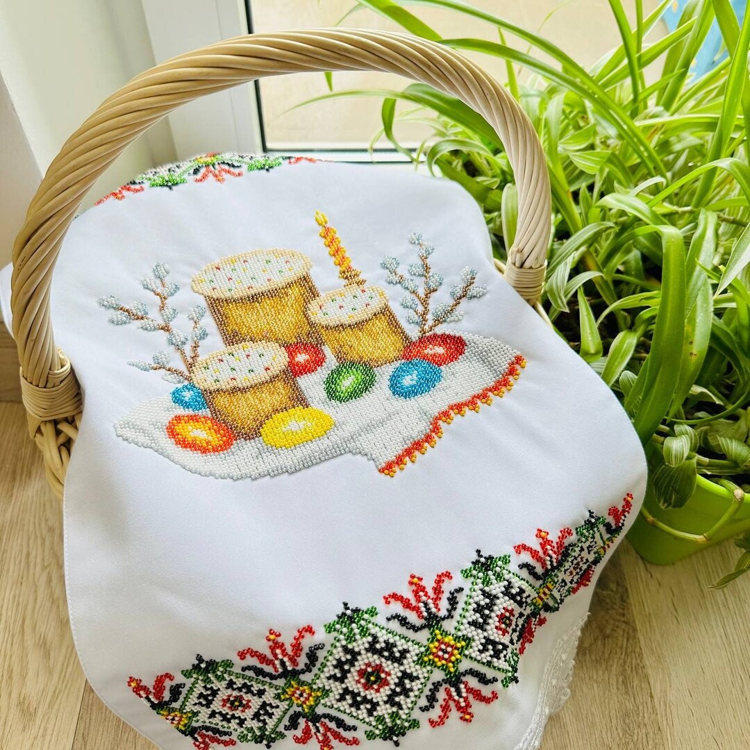Hand Embroidery Beads Easter Basket Cover “XB” main image 1