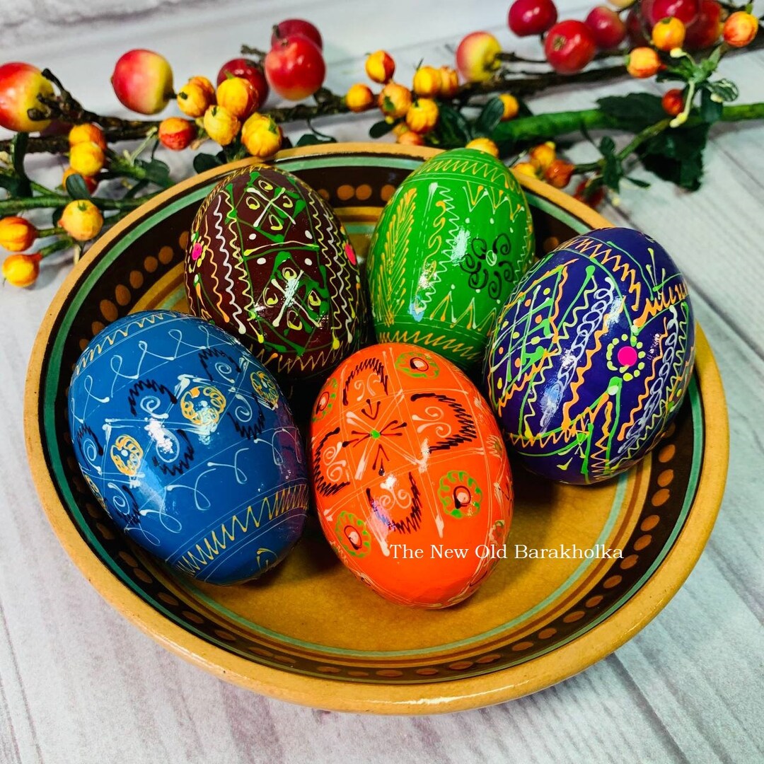 Set of 5 Real Ukrainian Hand Painted Wooden Eggs Ukraine Pysanka Easter ...