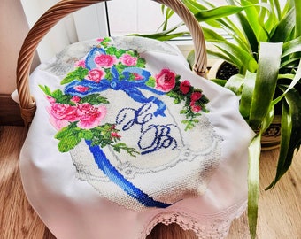 Easter Orthodox basket cover, Handmade Easter towel embroidered with beads, Beaded Easter towel for a basket, Handmade beaded basket cover