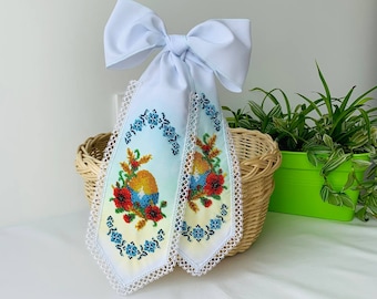 Ukrainian Easter bow beaded embroidery handmade Easter Basket Decoration or house Easter Basket Ideas, Ukrainian Easter embroidered bow