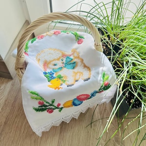 Handmade beaded Easter Children basket cover,Ukrainian Easter embroidered towel,Ukrainian easter souvenir,Easter Ukrainian Basket Cover