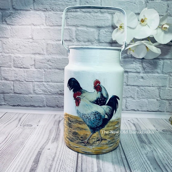 ビンテージ　ブリキ　Milk Jar Milk Canister, Enamel Pitcher,milk Can, Vintage Enamelware