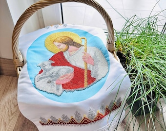Handmade beaded Easter basket cover, Embroidered easter basket cover, Orthodox basket cover, Easter napkin, Easter basket decoration