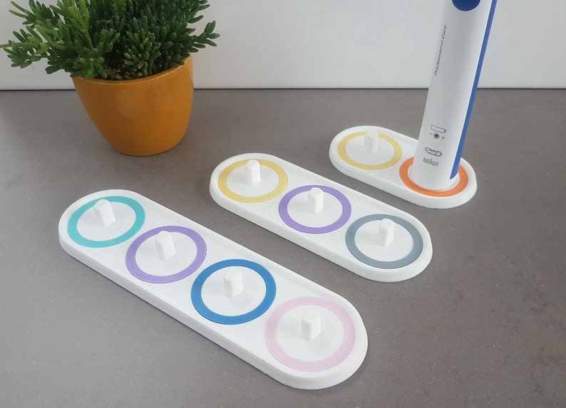 Oral-B / Philips Sonicare toothbrush holder personalized, with colored rings, 3D printed image 1