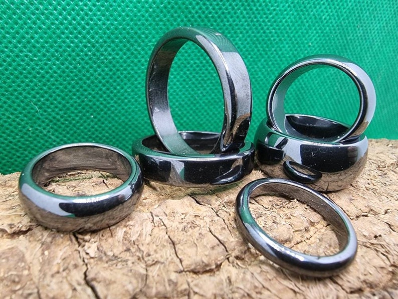 Hematite Rings, Coupples, Families His, Hers & Child. Metallic Rock, Protects From Negative energy. (XL, Large, Medium, Small) 