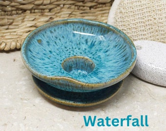 Ceramic Soap Dish: Self-Draining handmade Pottery Sponge Holder