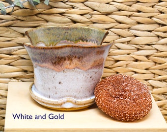 Sponge holder, Stoneware Pottery Cup for scrubby, Kitchen & Bathroom Decor