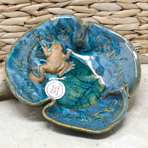 Ceramic Frog Dish, Soap/Spoon Rest with Beach glass, coastal decor