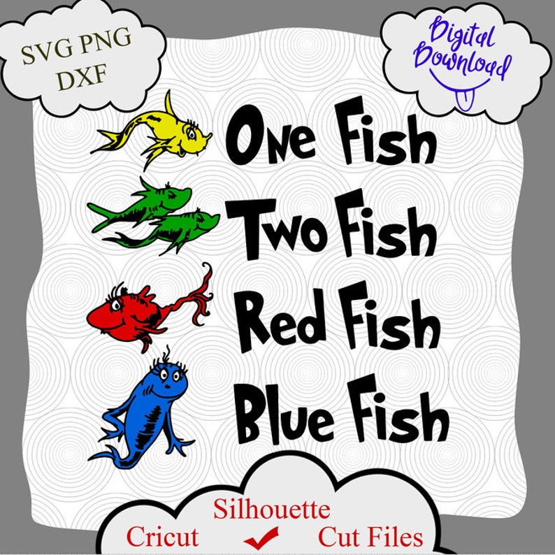 Dr Seuss SVG One Fish Two Fish Red Fish Blue Fish Dr Seuss ...