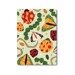 Bugs Print w formacie A5, A4, A3, Insekty, Dzieci, Dzieciaki, Karta z recyklingu, Abstrakcyjny kolorowy projekt, Dzieło sztuki, Wzór, Motyl, Gąsienica, Robak