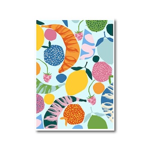 Wydruk Lemon Squeeze w formacie A5, A4, A3, Funky Fruits, Karta z recyklingu, Abstrakcyjny kolorowy projekt, Dzieło sztuki, Wzór, Zdrowy