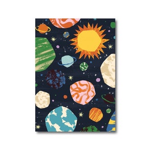 Impresión espacial en A5, A4, A3, Planetas, Niños, Niños, Tarjeta reciclada, Diseño colorido abstracto, Obras de arte, Patrón, Galaxia