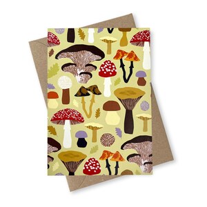 Tarjeta de felicitación de setas, tarjeta de notas floral botánica abstracta A6, cumpleaños, tarjeta reciclada colorida, agárico de mosca, bosque, bosque, shoom
