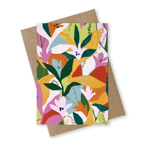 Cartão de cumprimentos Bloom, cartão floral A6, primavera, verão, cartão reciclado abstrato