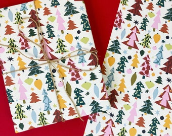 Christmas Trees Recycled Wrapping Paper 50x70cm Sheet, Festive Gift Wrap, Luxury, High Quality, Recyclable Wrapping Paper