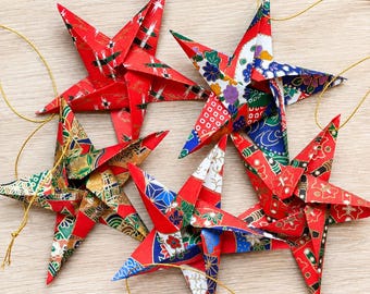Handmade Paper Star Ornament Decoration (Set of 5) - Japanese Yuzen Washi Paper