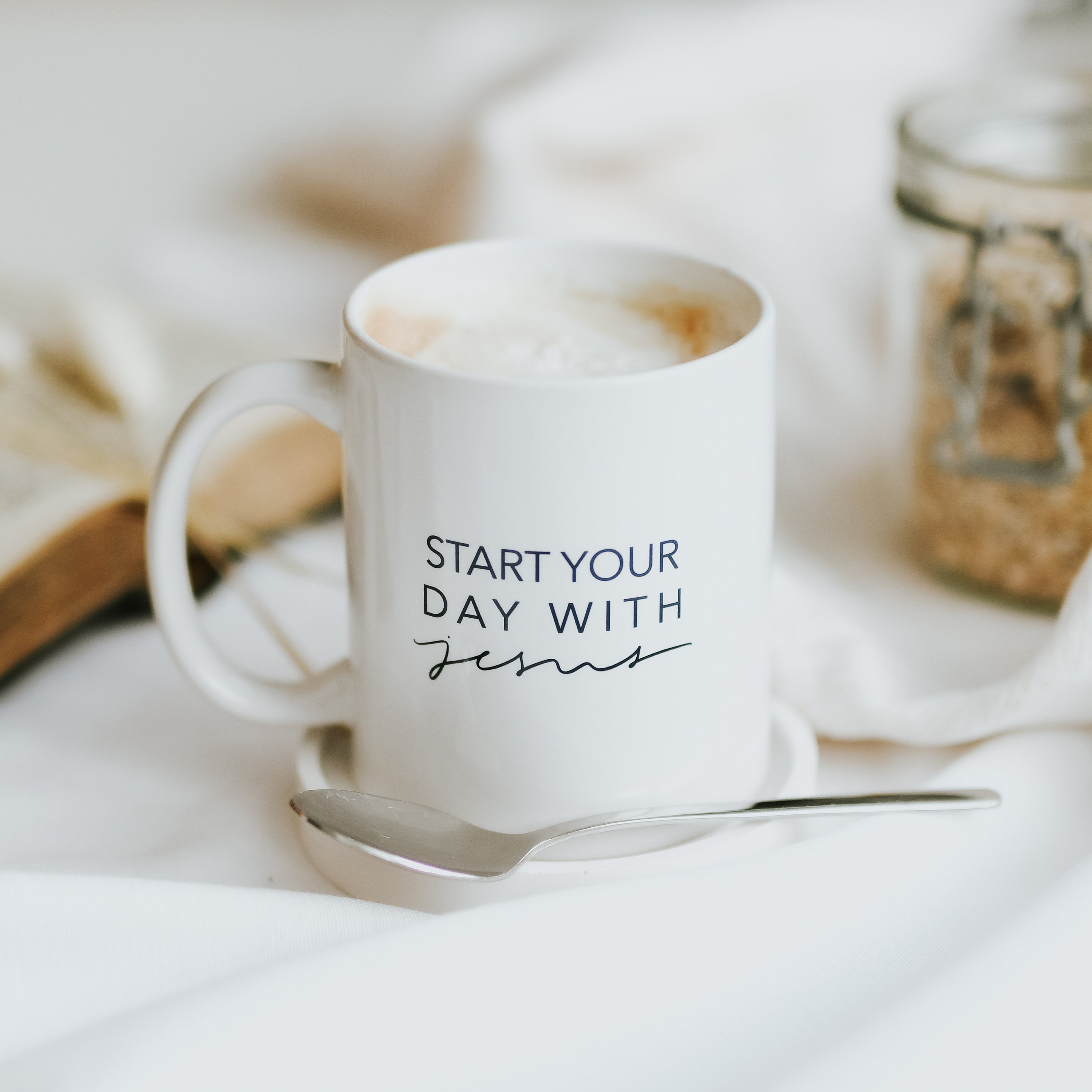 Tasse | Commencez Votre Jour avec Jésus Lettering Tasse de Café Teetasse Une Tasse Chrétienne Le Mat