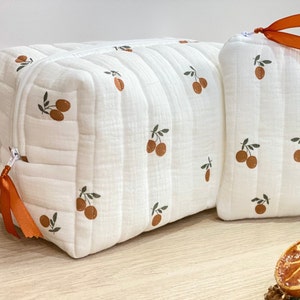 Trousse de toilette double gaze motifs oranges clémentines Collection Andrea image 1