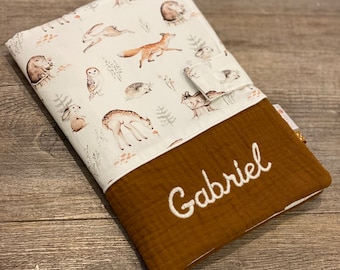 Protège carnet de santé personnalisé animaux de la forêt double gaze Collection Gabriel