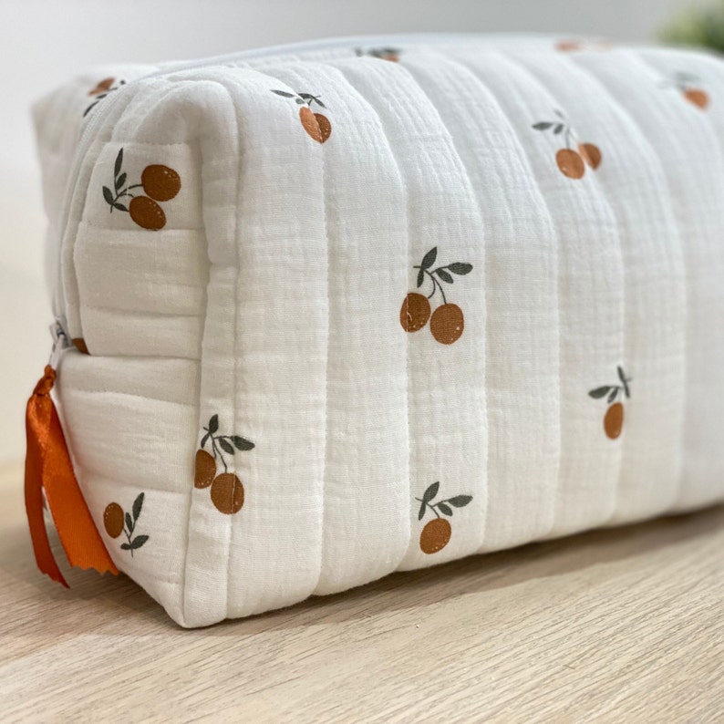 Trousse de toilette double gaze motifs oranges clémentines Collection Andrea image 2