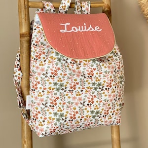 Sac à dos personnalisé pour maternelle crèche à fleurs pour fille terracotta