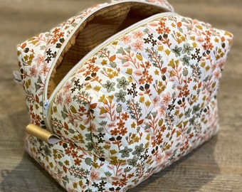 Camel gold terracotta floral toiletry bag LOUISE Collection