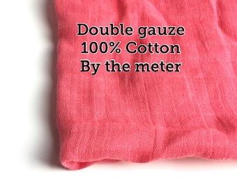 Double gauze - Pink coral Muslin fabrics - swaddle fabric - baby blanket fabrics - Tissus Mousseline - Gauze fabrics - By the meter